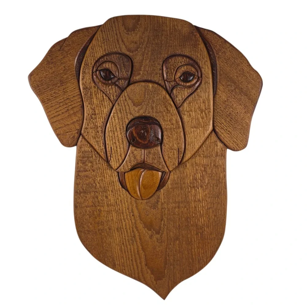 Handcrafted Carved Wood Labrador Retriever Dog Plaque Hanging Art 16x12 Signed